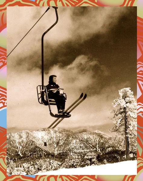 snow valley historical photo of skier on chairlift